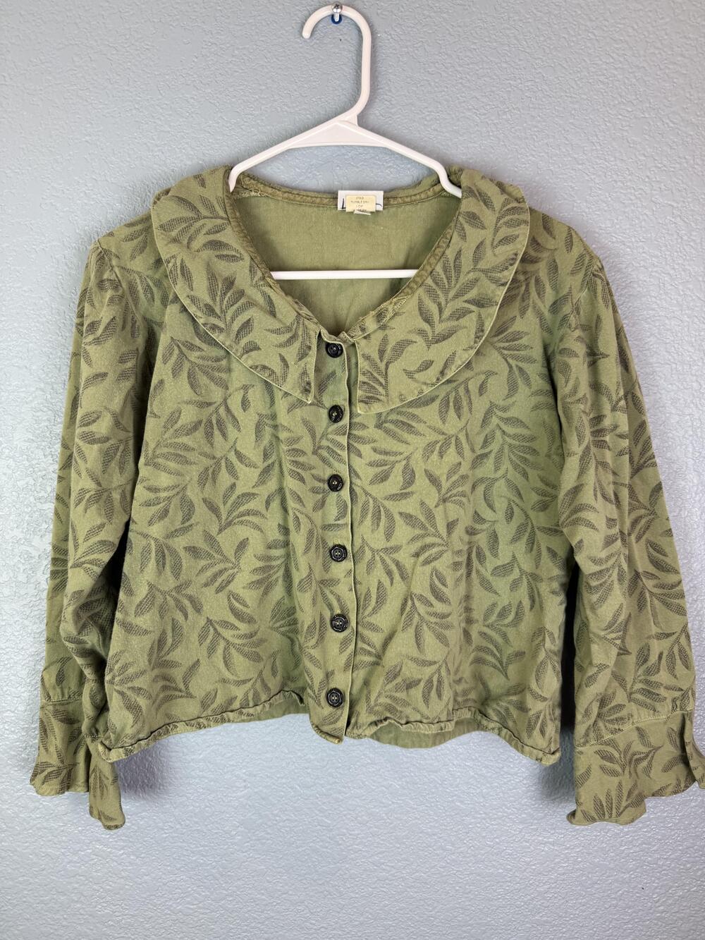 Habitat Shirt Womens Medium Large Leaf Print Button Up Collar Made in USA Rayon